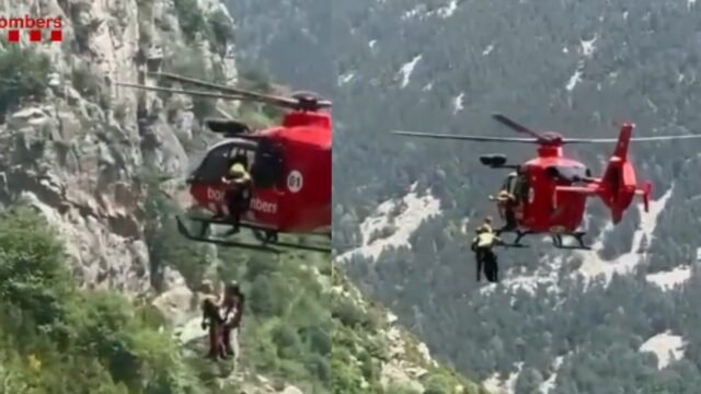 Imatges del moment del rescat al barranc de Núria (Bombers)